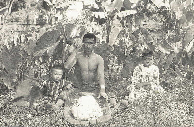 Мужчина-гавайец с двумя детьми, ок. 1890