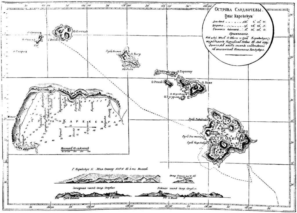 Первая русская карта бухты и Гавайских островов