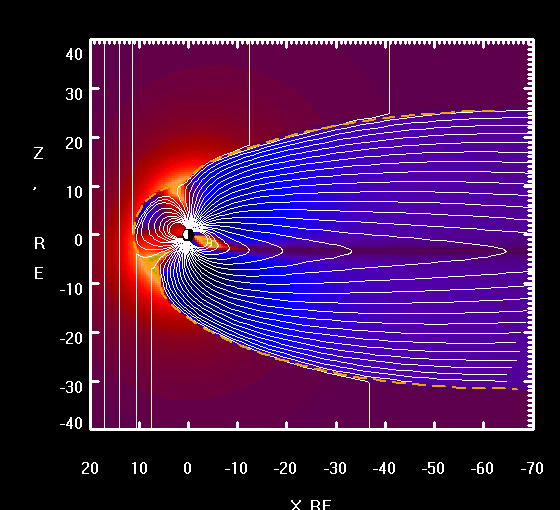 Искажение магнитного поля Земли под действием солнечного ветра
